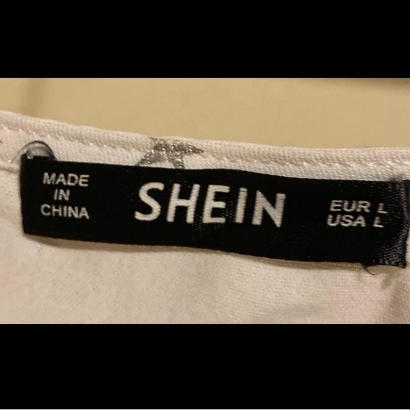 Shein White Cardigan Ruffle Accent Small Silver Star Print Ties in Front size L - Picture 3 of 3